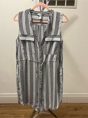 H&M Sleeveless Black & White Striped Shirt Dress size 10 pockets